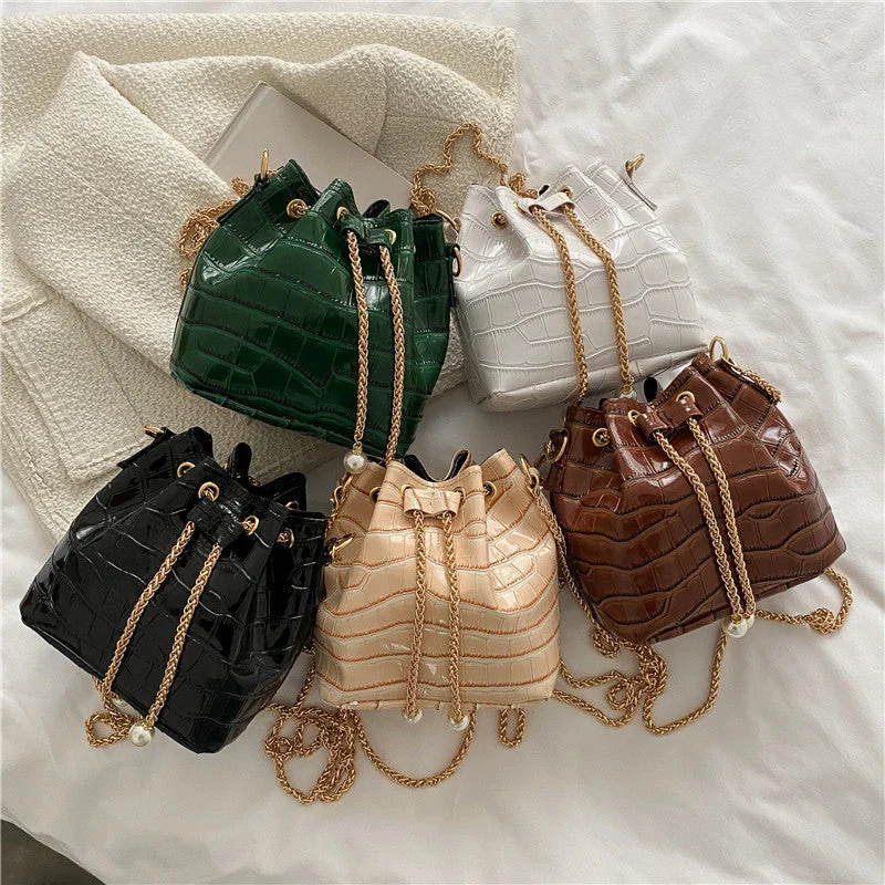 2022 Fashion Crocodile Pattern Mini Bucket Clutch Bag Small Designer Crossbody Tote Bags For Girl