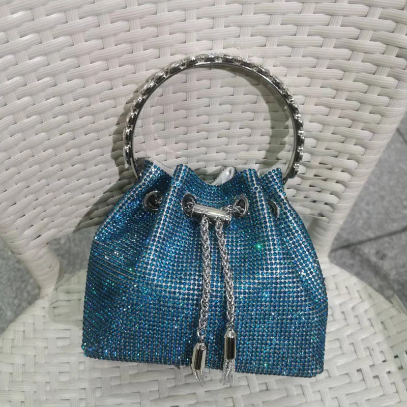 2022 Shenglu Hot Latest Designer Lady Rhinestone Bucket Tassel Handbag Purse Tote Blue Diamond  Evening Shoulder Crossbody Bags