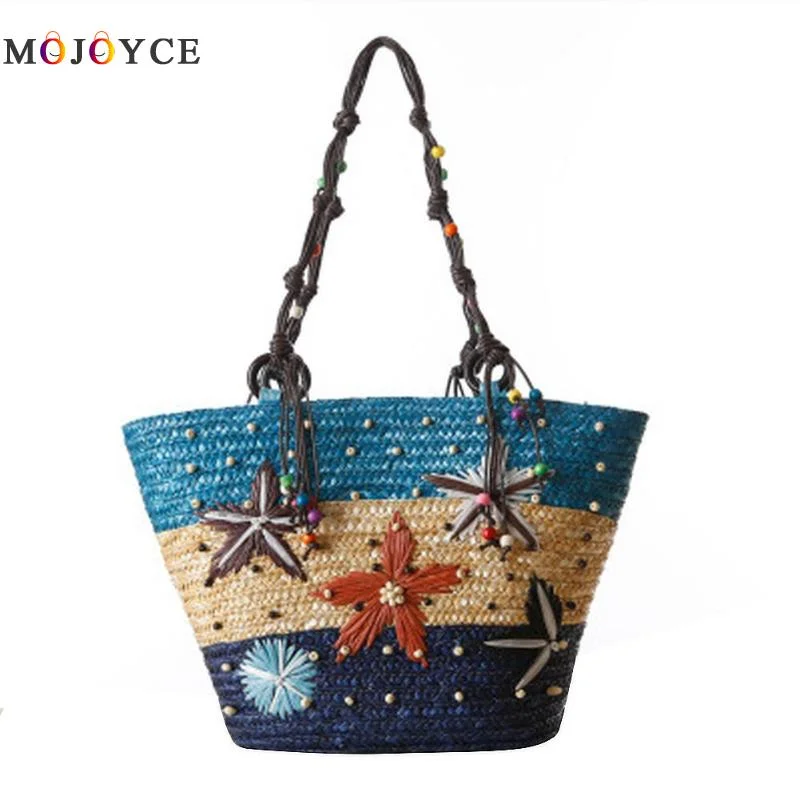 5 styles Hawaii Holiday Women Straw Woven Handbag Summer Bohemian Zipper Beach Totes Large Capacity Shoulder Bags