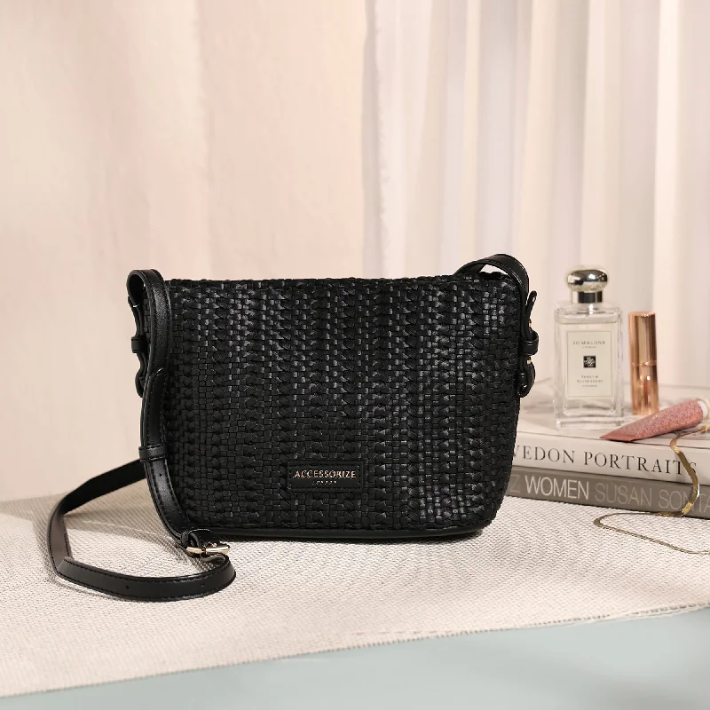 Accessorize London Women's Black Woven Cross-Body Bag Black