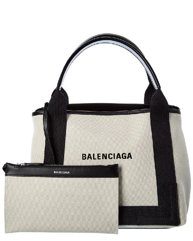 Balenciaga Navy Cabas Canvas & Leather Tote, os