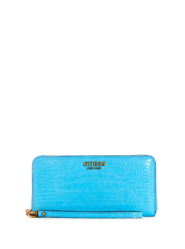 Blue Laurel Croco Large Wallet