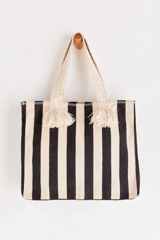 Cabana Rugby Stripe Tote In Black