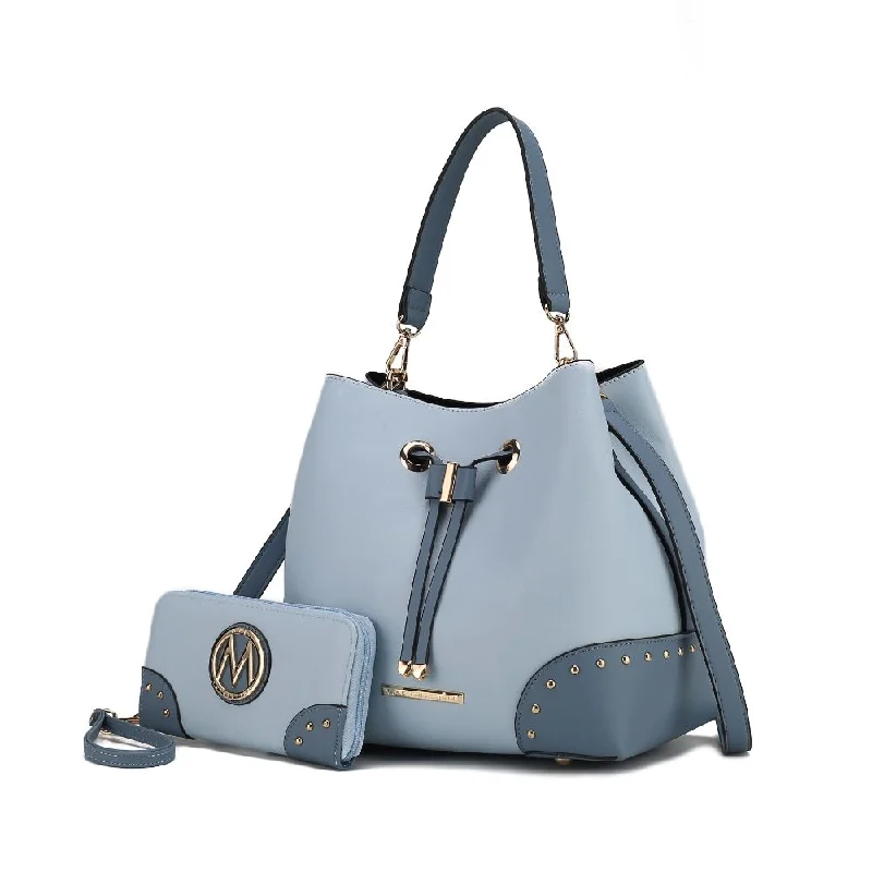 Candice Color Block Bucket Bag with matching Wallet