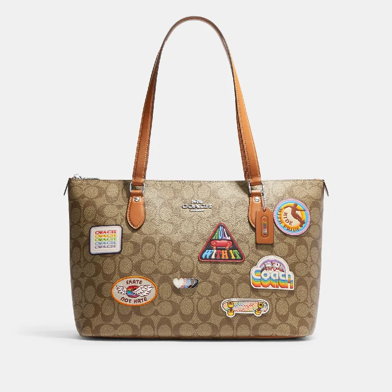 Coach Outlet Gallery Tote In Signature Canvas With Patches