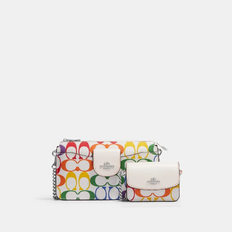 Coach Outlet Poppy Crossbody With Card Case In Rainbow Signature Canvas