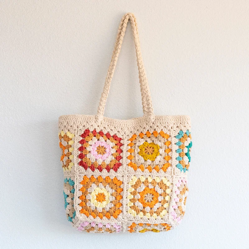 Elena Handbags Handmade Crochet Granny Square Tote