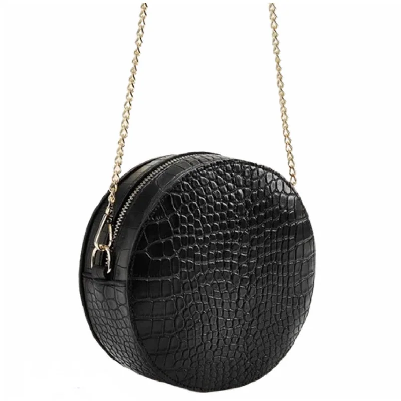 Croco Print Chain Round Crossbody Bag