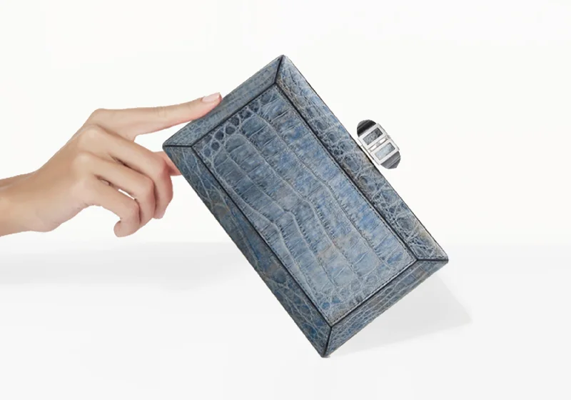 Crocodile Denim Faceted Clutch