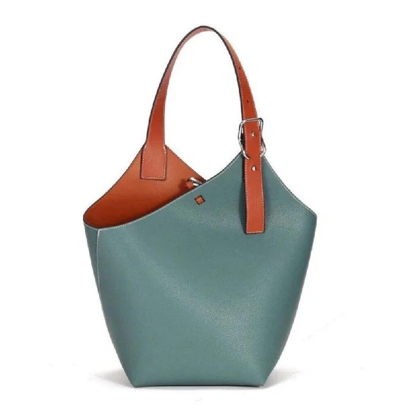 Womens Bucket Sea Green Leather Tote Bag