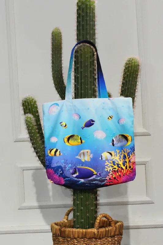 Colorful Ocean Life and Reef Oversized Tote Bag for Beach, Pool or Lake