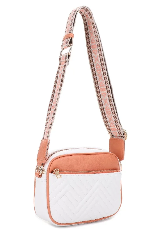 EJ60195 Two Tone Crossbody Bag With Guitar Strap