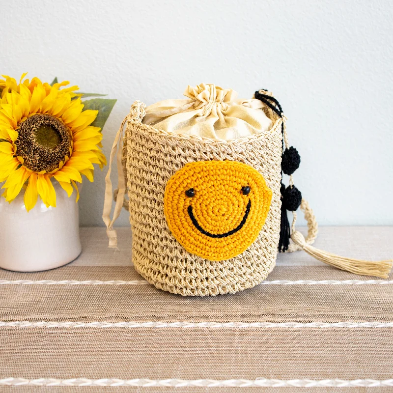 Elena Handbags Straw Smiley Face Crossbody Bag