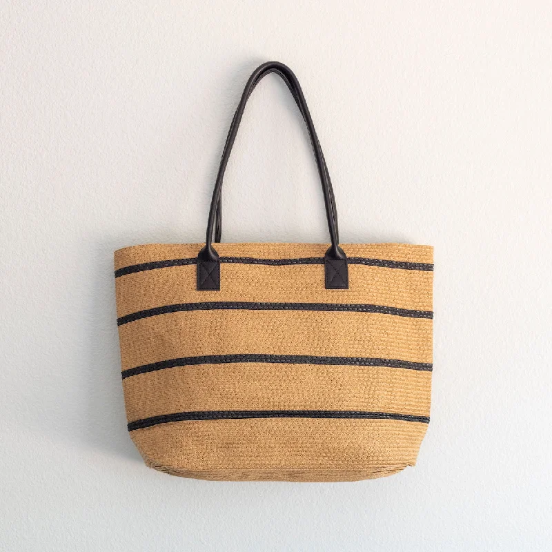 Elena Handbags Striped Straw Woven Summer Tote