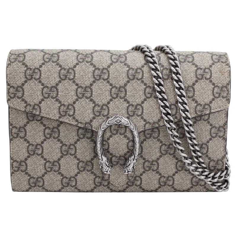 Gucci Dionysus GG Supreme Chain Wallet in Beige Canvas