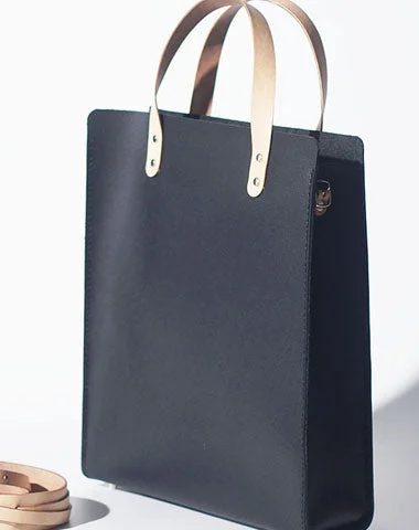 Handmade Leather Black Womens Tote Purse Handbag Tote Shopper Bag for Women