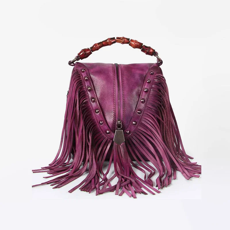 Womens Boho Leather Fringe Crossbody Handbags Small Purses Bags for Women