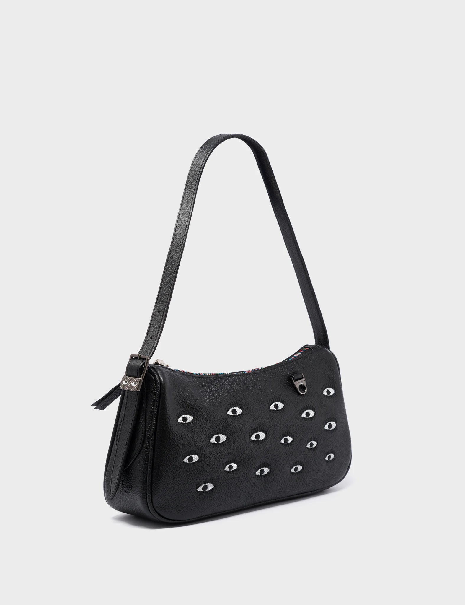 Lucas Hobo Mini Black Handbag - All Over Eyes Embroidery