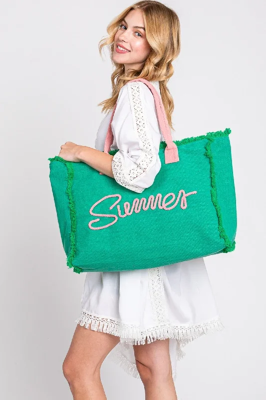 MB0204 Sewn Rope Summer Letter Fringe Tote Bag