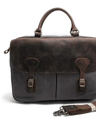 Mens Waxed Canvas Leather Briefcase Handbag Laptop Bag Business Bag for Men