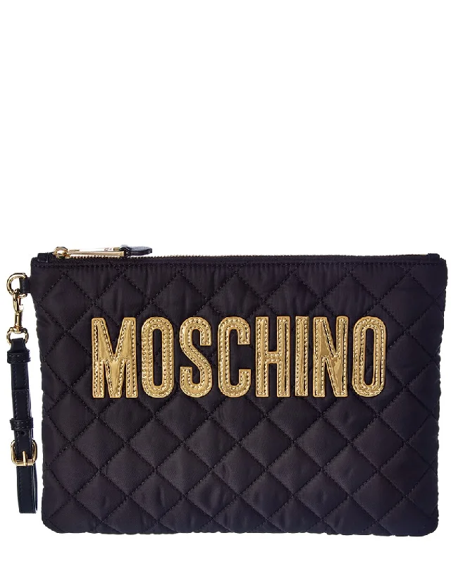 Moschino Quilted Leather-Trim Pouch