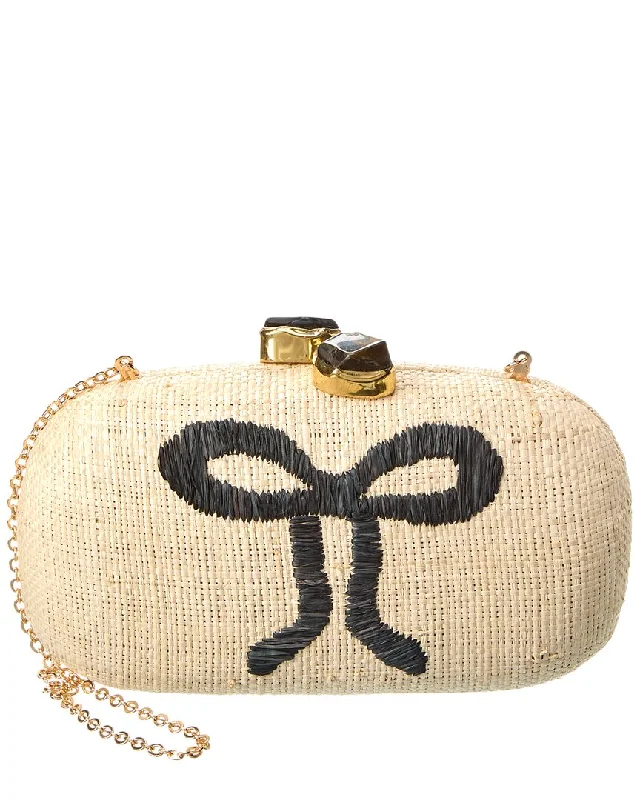 Pamela Munson Put A Bow On It Straw Clutch On Chain