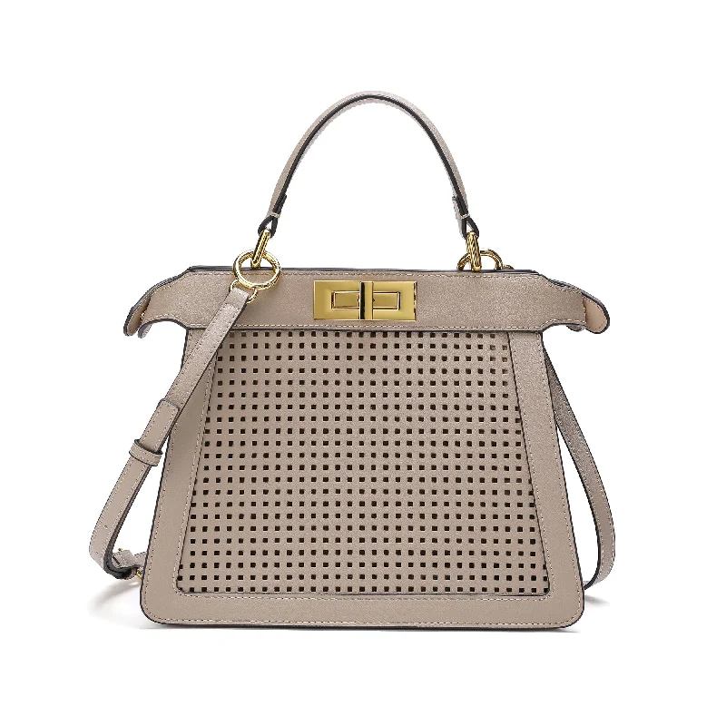 Perforated Smooth Leather Top-Handle Bag