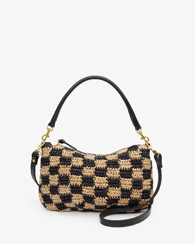 Petite Moyen Messenger Checker Raffia Black/ Natural