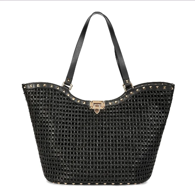 Raffia & Leather Large Tote Bag