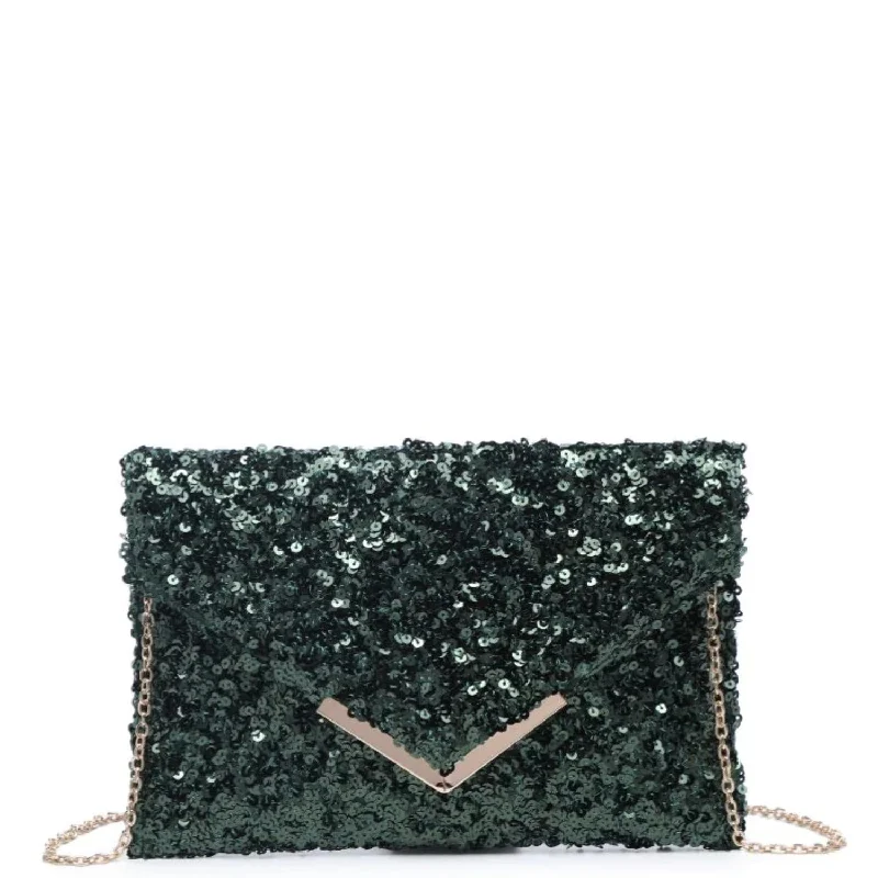 Rizza Sequin Clutch Bag in Emerald