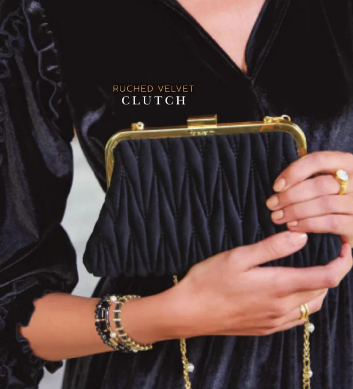 Ruched Velvet Clutch In Black