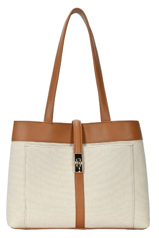 RZ7057 Rachel Zoe Canvas/Leather Three Compartment Tote Bag