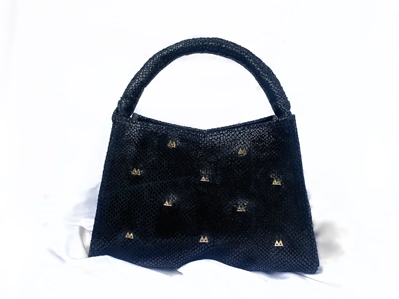 SAMPLE - GOLD LOGO STUDDED BLACK TOTE