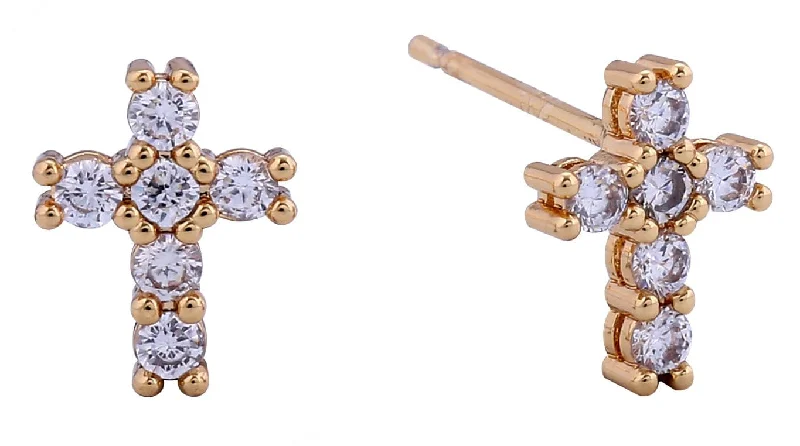 SJE311157 14K Tiny Cross CZ Post Earrings