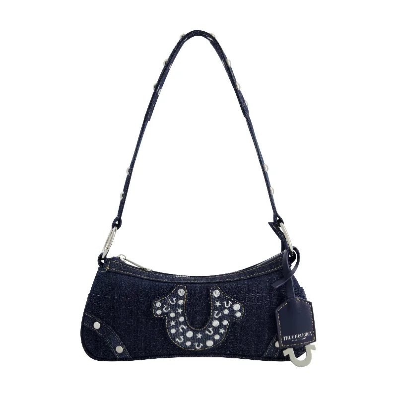 STUDDED HORSESHOE DE True Religion Horseshoe Denim shoulder bag