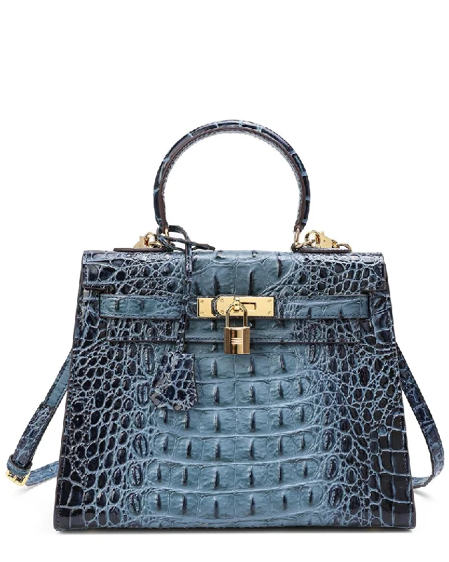 Tiffany & Fred Paris Alligator-Embossed Leather Shoulder Bag