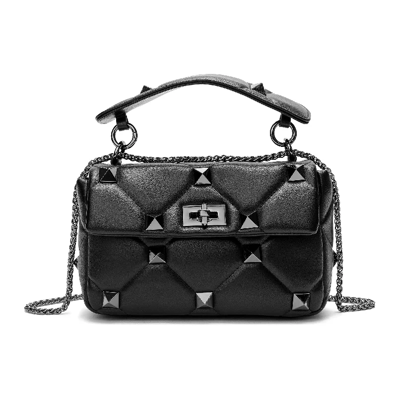 Tiffany & Fred Quilted and Studded Sheepskin Leather Shoulder Bag