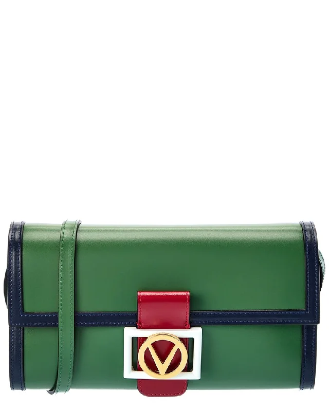 Valentino by Mario Valentino Ava V Emblem Leather Clutch