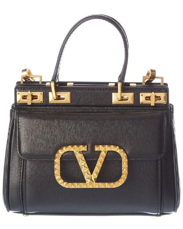 Valentino Rockstud Alcove Small Grainy Leather Satchel