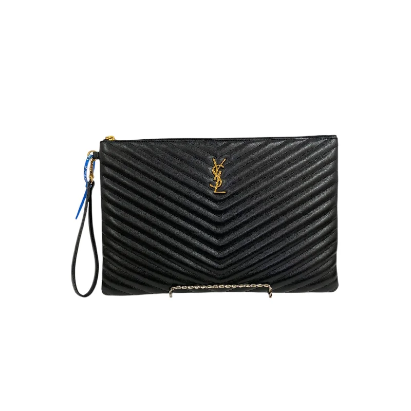 Wristlet Luxury Designer By Yves Saint Laurent In Black, Size:Large